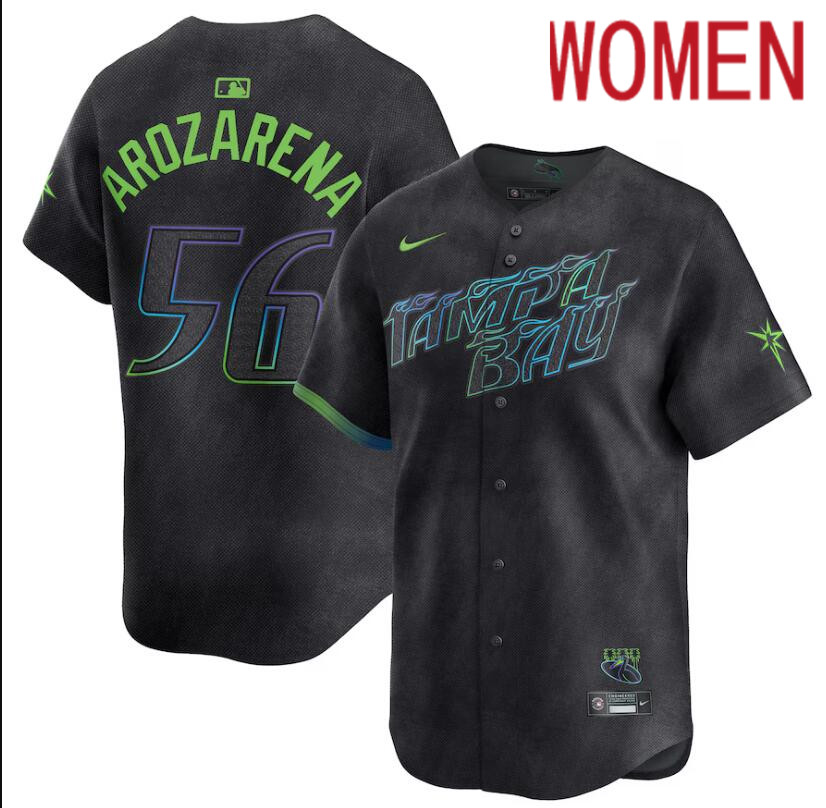 Women Tampa Bay Rays #56 Randy Arozarena Nike MLB Limited City Connect Black 2024 Jersey->women mlb jersey->Women Jersey